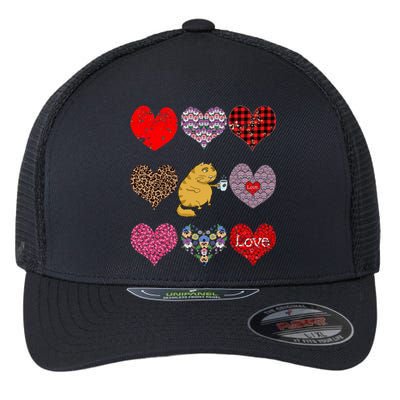 Funny Ginger Cat Hearts Pattern Coffee Lover Valentines Day Gift Flexfit Unipanel Trucker Cap