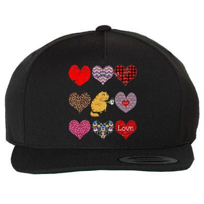 Funny Ginger Cat Hearts Pattern Coffee Lover Valentines Day Gift Wool Snapback Cap