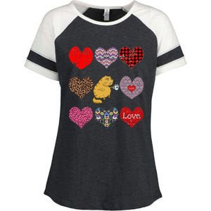 Funny Ginger Cat Hearts Pattern Coffee Lover Valentines Day Gift Enza Ladies Jersey Colorblock Tee