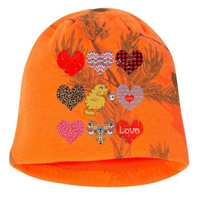 Funny Ginger Cat Hearts Pattern Coffee Lover Valentines Day Gift Kati - Camo Knit Beanie