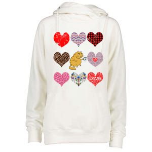 Funny Ginger Cat Hearts Pattern Coffee Lover Valentines Day Gift Womens Funnel Neck Pullover Hood