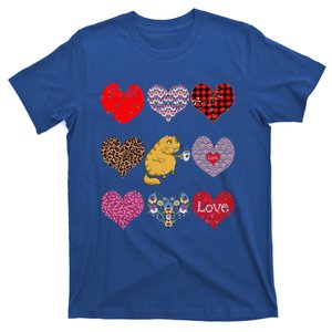 Funny Ginger Cat Hearts Pattern Coffee Lover Valentines Day Gift T-Shirt