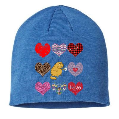 Funny Ginger Cat Hearts Pattern Coffee Lover Valentines Day Gift Sustainable Beanie