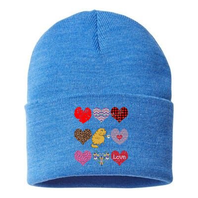 Funny Ginger Cat Hearts Pattern Coffee Lover Valentines Day Gift Sustainable Knit Beanie