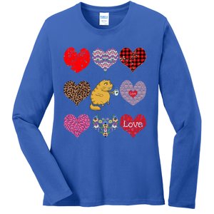 Funny Ginger Cat Hearts Pattern Coffee Lover Valentines Day Gift Ladies Long Sleeve Shirt