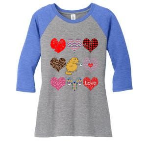 Funny Ginger Cat Hearts Pattern Coffee Lover Valentines Day Gift Women's Tri-Blend 3/4-Sleeve Raglan Shirt