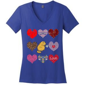 Funny Ginger Cat Hearts Pattern Coffee Lover Valentines Day Gift Women's V-Neck T-Shirt