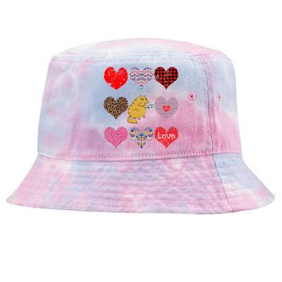 Funny Ginger Cat Hearts Pattern Coffee Lover Valentines Day Gift Tie-Dyed Bucket Hat