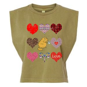 Funny Ginger Cat Hearts Pattern Coffee Lover Valentines Day Gift Garment-Dyed Women's Muscle Tee