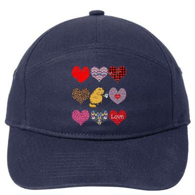 Funny Ginger Cat Hearts Pattern Coffee Lover Valentines Day Gift 7-Panel Snapback Hat