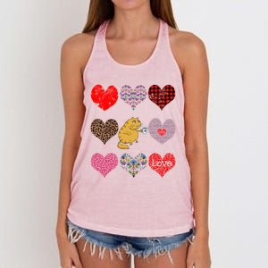 Funny Ginger Cat Hearts Pattern Coffee Lover Valentines Day Gift Women's Knotted Racerback Tank