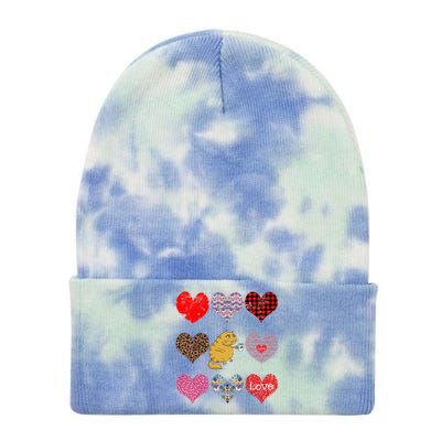 Funny Ginger Cat Hearts Pattern Coffee Lover Valentines Day Gift Tie Dye 12in Knit Beanie