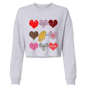 Funny Ginger Cat Hearts Pattern Coffee Lover Valentines Day Gift Cropped Pullover Crew