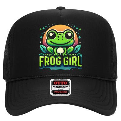 Frog Girl Cute Kawaii Anime Aesthetic Family Ambhibian Lover High Crown Mesh Back Trucker Hat