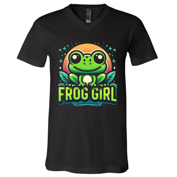 Frog Girl Cute Kawaii Anime Aesthetic Family Ambhibian Lover V-Neck T-Shirt