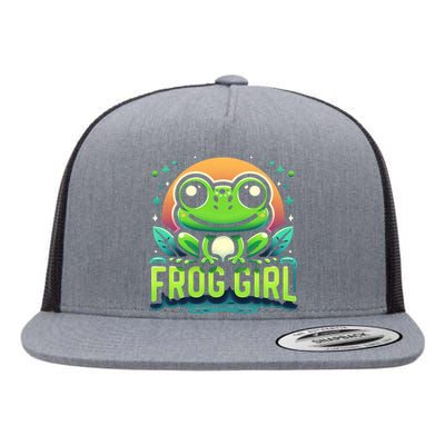 Frog Girl Cute Kawaii Anime Aesthetic Family Ambhibian Lover Flat Bill Trucker Hat