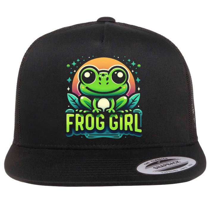 Frog Girl Cute Kawaii Anime Aesthetic Family Ambhibian Lover Flat Bill Trucker Hat