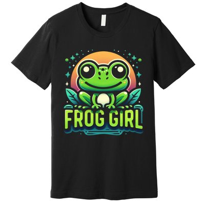 Frog Girl Cute Kawaii Anime Aesthetic Family Ambhibian Lover Premium T-Shirt