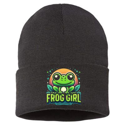 Frog Girl Cute Kawaii Anime Aesthetic Family Ambhibian Lover Sustainable Knit Beanie