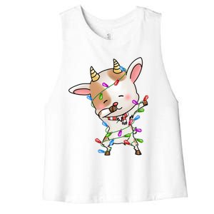 Funny Goat Christmas Dabbing Great Gift Women's Racerback Cropped Tank