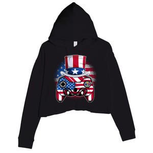 Funny Gamerica Controller And Uncle Sam Hat Gamer 4th Of July Gift Crop Fleece Hoodie