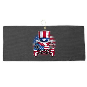 Funny Gamerica Controller And Uncle Sam Hat Gamer 4th Of July Gift Large Microfiber Waffle Golf Towel