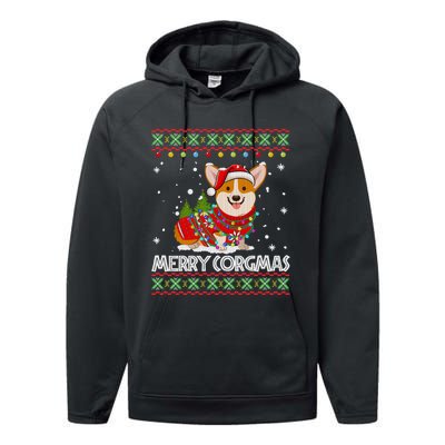 Funny Gift Corgi Dog Santa Corgi Ugly Christmas Performance Fleece Hoodie