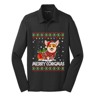 Funny Gift Corgi Dog Santa Corgi Ugly Christmas Silk Touch Performance Long Sleeve Polo