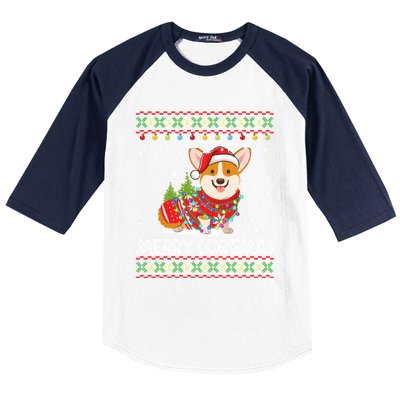 Funny Gift Corgi Dog Santa Corgi Ugly Christmas Baseball Sleeve Shirt