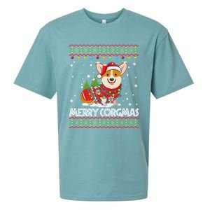 Funny Gift Corgi Dog Santa Corgi Ugly Christmas Sueded Cloud Jersey T-Shirt