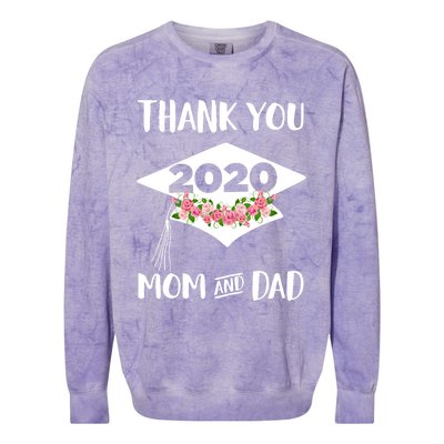 Floral Graduation Cap Thank You Mom And Dad Pink Roses Gift Colorblast Crewneck Sweatshirt