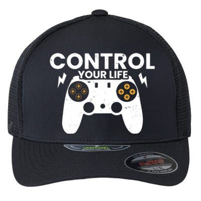 Funny Gaming Control Your Life Gamer Video Games Gift Flexfit Unipanel Trucker Cap