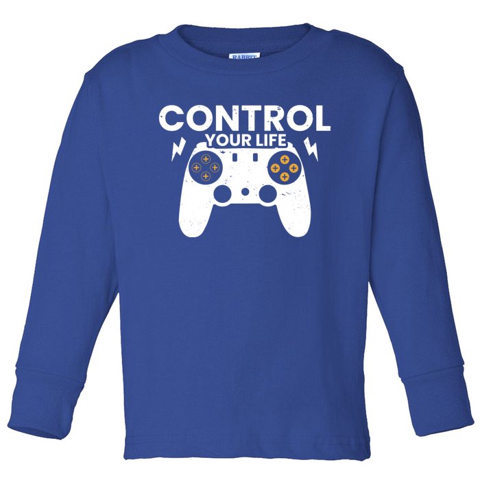 Funny Gaming Control Your Life Gamer Video Games Gift Toddler Long Sleeve Shirt