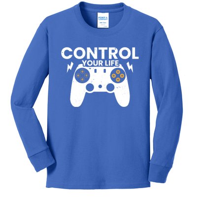 Funny Gaming Control Your Life Gamer Video Games Gift Kids Long Sleeve Shirt