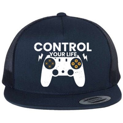 Funny Gaming Control Your Life Gamer Video Games Gift Flat Bill Trucker Hat