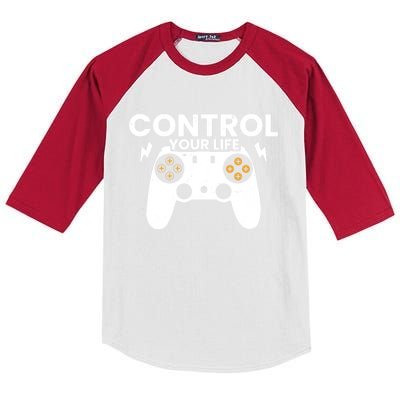 Funny Gaming Control Your Life Gamer Video Games Gift Kids Colorblock Raglan Jersey