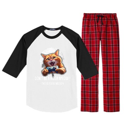 Funny Gamer Cat With Controller For Cat Lovers And Video Gamer Gift Raglan Sleeve Pajama Set