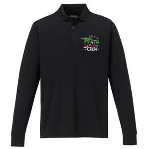 Fourth Grade Crew T Rex Cute 4Th Grade Gift Performance Long Sleeve Polo