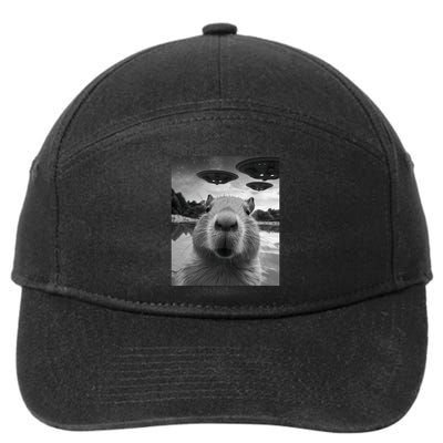 Funny Graphic Capybara Selfie With Ufos Weird 7-Panel Snapback Hat