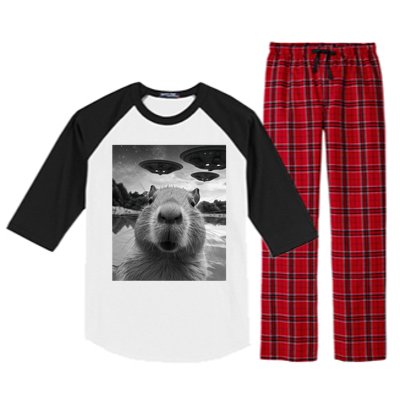 Funny Graphic Capybara Selfie With Ufos Weird Raglan Sleeve Pajama Set