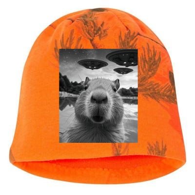 Funny Graphic Capybara Selfie With Ufos Weird Kati - Camo Knit Beanie