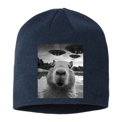 Funny Graphic Capybara Selfie With Ufos Weird Sustainable Beanie