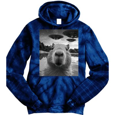 Funny Graphic Capybara Selfie With Ufos Weird Tie Dye Hoodie