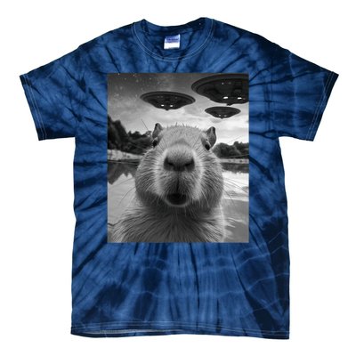 Funny Graphic Capybara Selfie With Ufos Weird Tie-Dye T-Shirt