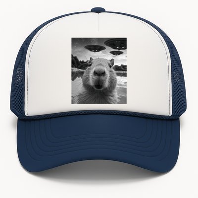 Funny Graphic Capybara Selfie With Ufos Weird Trucker Hat