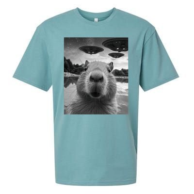 Funny Graphic Capybara Selfie With Ufos Weird Sueded Cloud Jersey T-Shirt