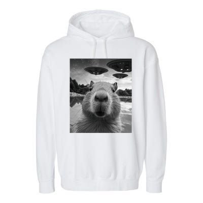 Funny Graphic Capybara Selfie With Ufos Weird Garment-Dyed Fleece Hoodie