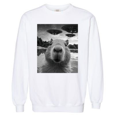 Funny Graphic Capybara Selfie With Ufos Weird Garment-Dyed Sweatshirt