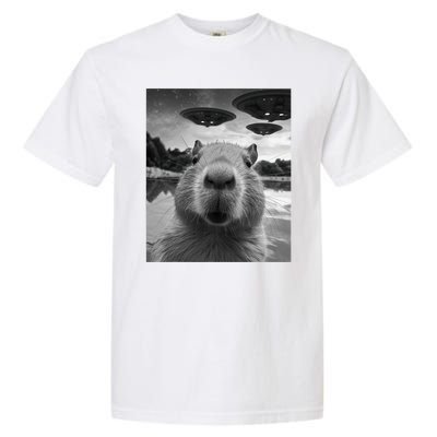 Funny Graphic Capybara Selfie With Ufos Weird Garment-Dyed Heavyweight T-Shirt