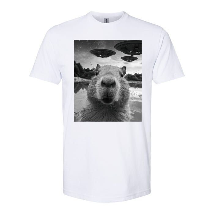 Funny Graphic Capybara Selfie With Ufos Weird Softstyle CVC T-Shirt